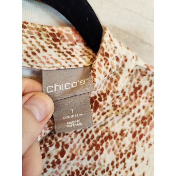 Chico's Women's Pink Snakeskin Print Mock Neck Keyhole Long Sleeve Blouse Size M - Picture 3 of 6